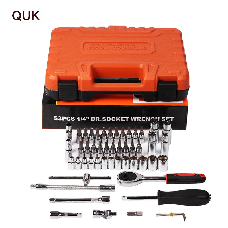 

QUK Wrench Socket Kit 53pcs Ratchet Wrench Bicycle Motorcycle Car Repairing Tool Set Common Sockets Hand Tools Set 1/4" 4-14 mm