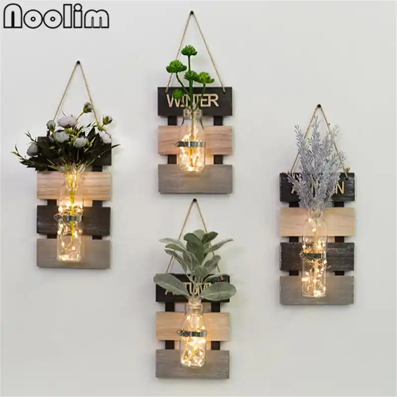 Vidrio colgante creativo + maceta Base de madera para flores