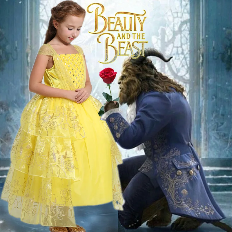 Дешево Карнавальный костюм, детское платье для девочек, маскарадный костюм красавицы и чудовища, нарядное платье принцессы Белль для рождества, Хэ...
