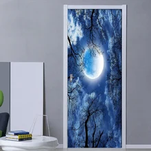 Домашний Декор 3D дверь наклейка Красивая Луна Небо лес обои гостиная кухня водонепроницаемые виниловые, на дверь настенная 3D Наклейка на стену
