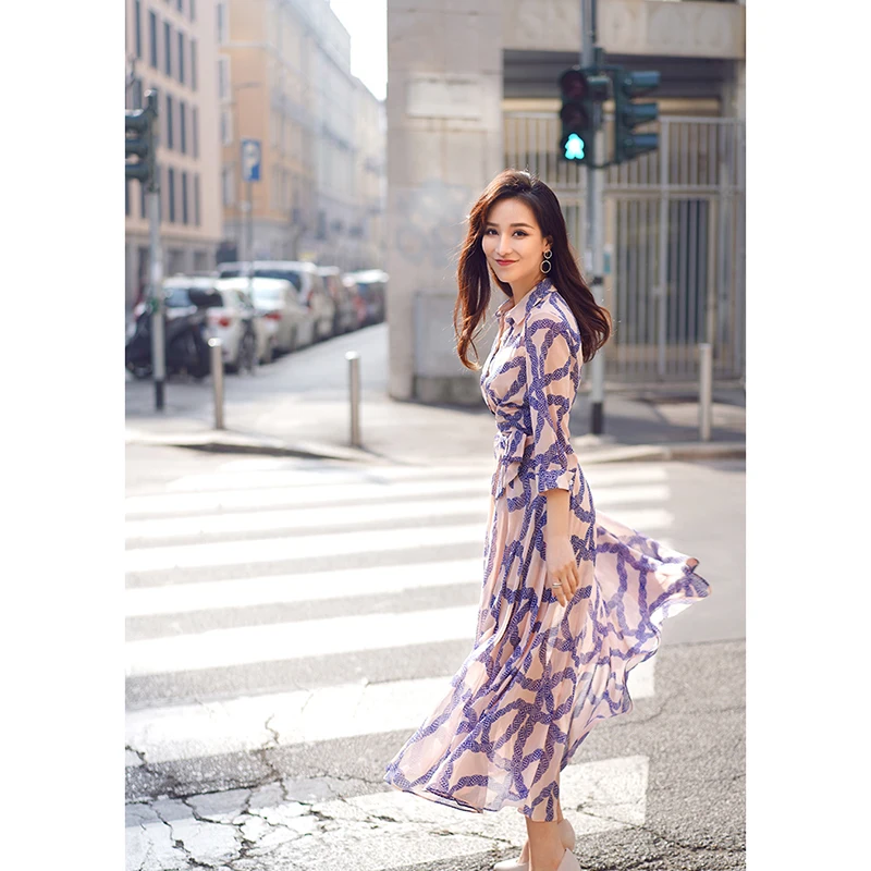

HIGH QUALITY Newest Fashion 2019 Designer Runway Dress Women's 3/4 Sleeve Lacing Belt Shirt Dress