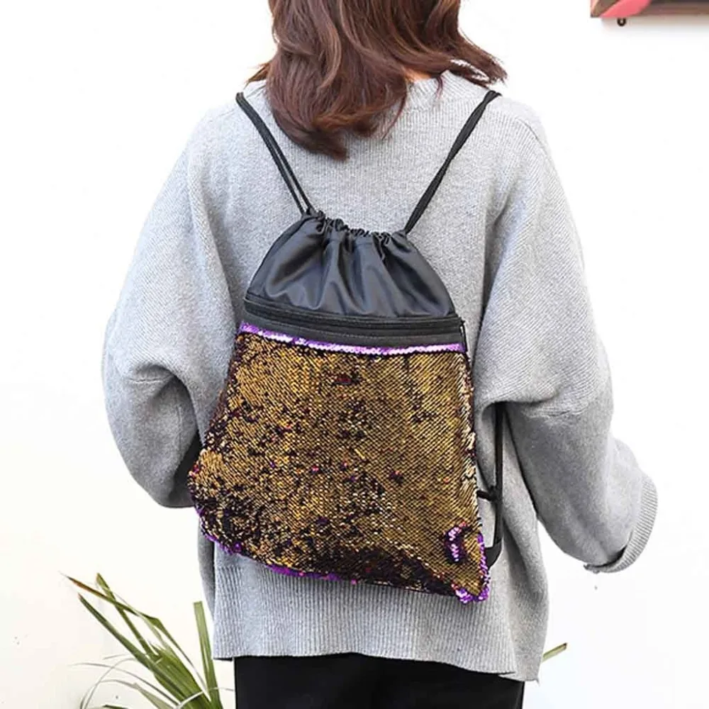 Сумки для женщин 2019 кожаные сумки женские новые горячие пляжные сумки уличная сумка для фитнеса с блестками с карманом с завязками рюкзаки @
