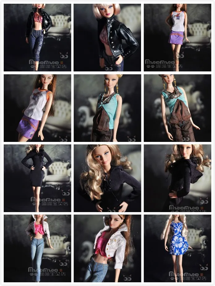 10 компл./лот цена оптовой продажи Модный комплект детской одежды, костюмы стильная Кукла Одежда Повседневная Одежда для куклы Барби