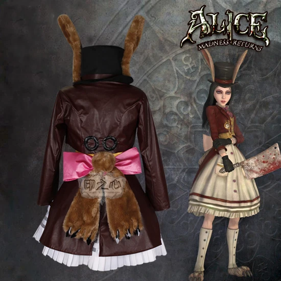 Аниме! Алиса: Безумие возвращает счастливый кролик боевой костюм Косплэй костюм на Хэллоуин Одежда для Для женщин