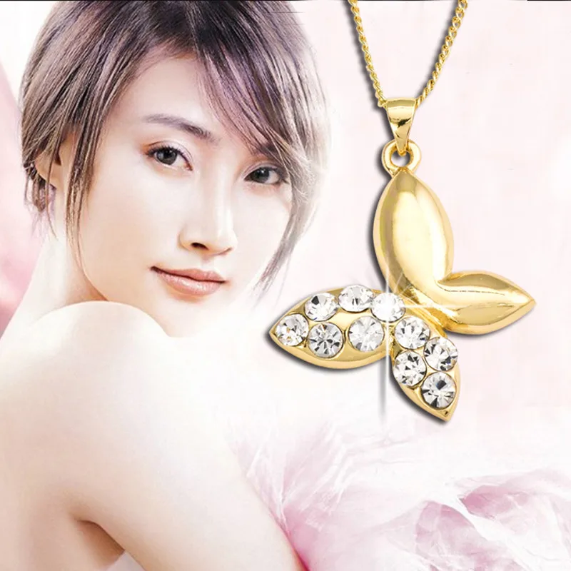 

2019 New Fashion Choker Gold Crystal Choker Alloy Rhinestone Butterfly Pendant Necklaces For Women Jewelry Accessories T1318