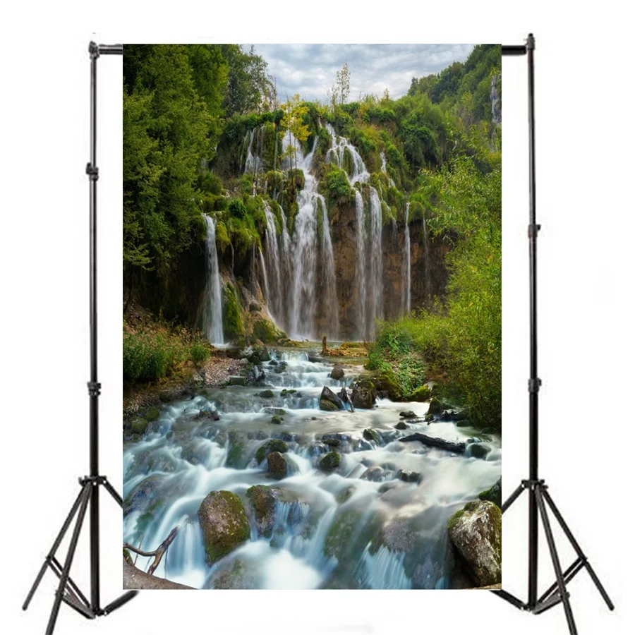 Laeacco Spring Wild Waterfall Stream Scenic Photography Backgrounds Vinyl Custom Camera Photographic Backdrops For Photo Studio