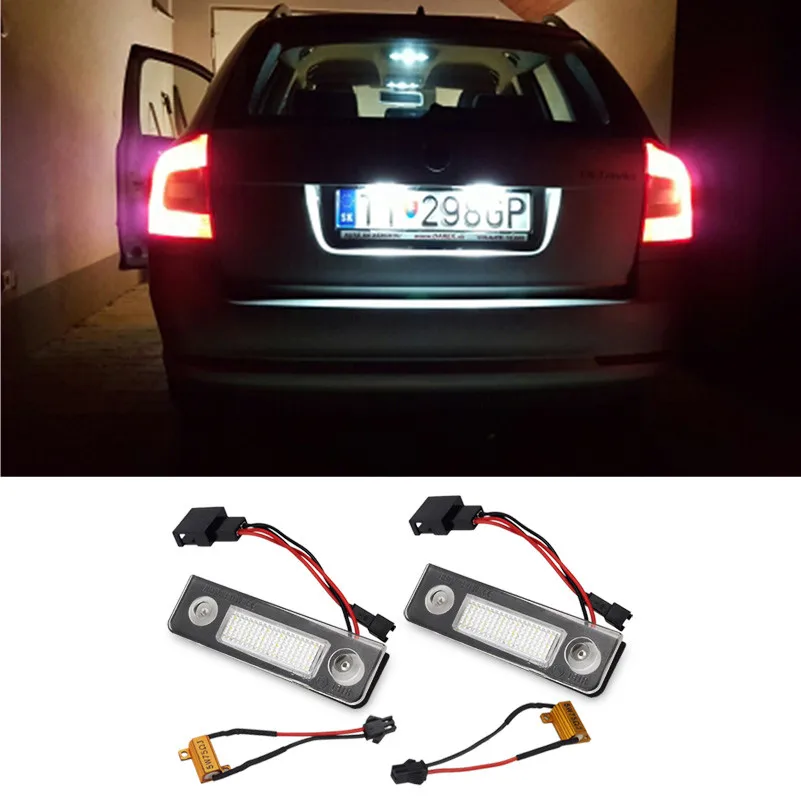 2X Car LED License Plate Lights For VW Skoda Octavia 1Z Roomster 5J