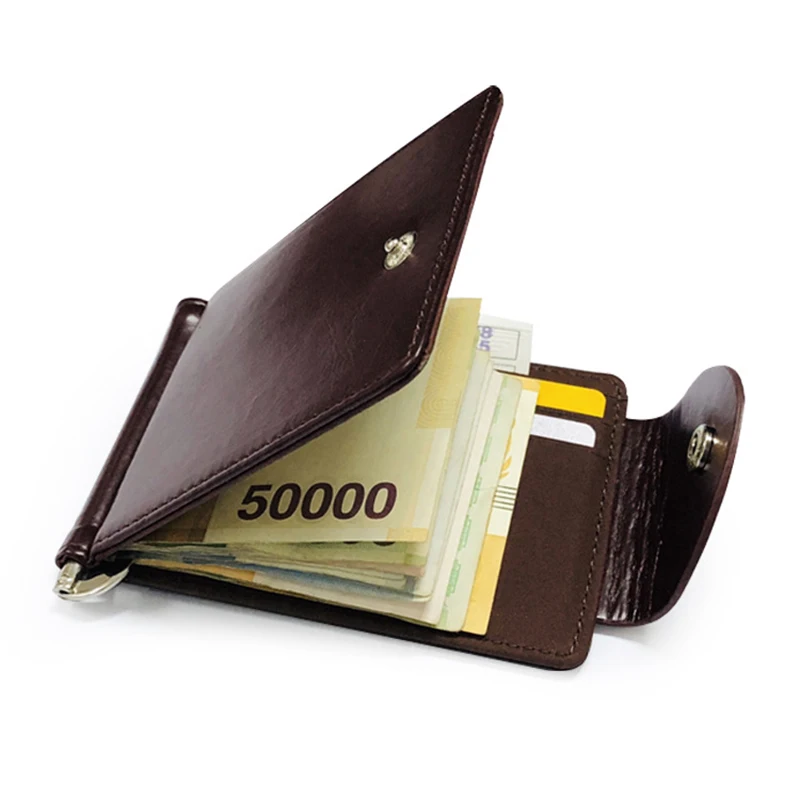 

Rfid Men Wallet Short Money Clip Metal Leather Slim Male Card Organizer Minimalist Carteras