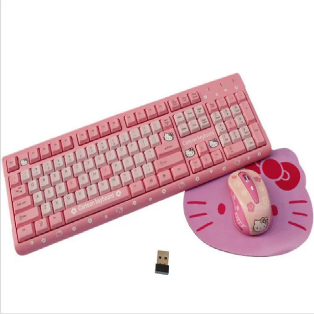 Pink Hello Kitty USB Wireless Gaming Keyboard Mouse Combos Cute Cartoon