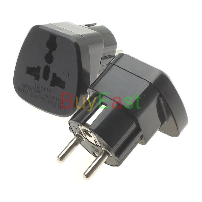 

2 X Schuko Germany France Russian Type F Electrical Power Plug Adapter, with Safety Shutter Black Color