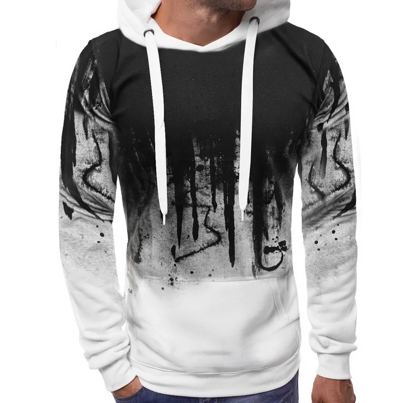 

CYSINCOS 2019 Autumn Fashion Sweatshirts Hoodies Men 3D Printing Ink Patchwork Pullover Hip Hop Letters Hooded Thin Pullovers