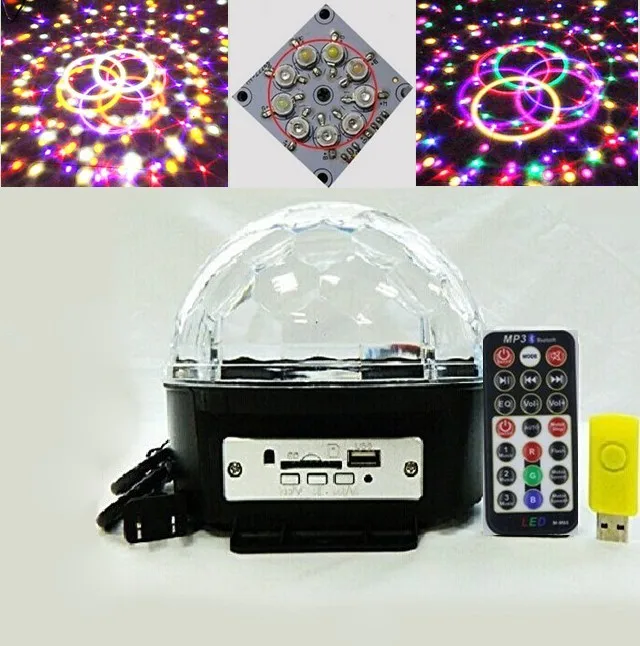 

9 Color MP3 DMX 512 magic ball music speakers KTV bar party stage lighting LED crystal ball lights Olympic rings Circles