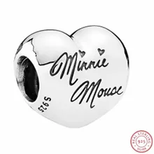 925 стерлингового серебра в форме сердца Desney Minie мышь подписи Талисман из бусин ручной работы Fit PANDORA Подвески для женщин ювелирных изделий FL544