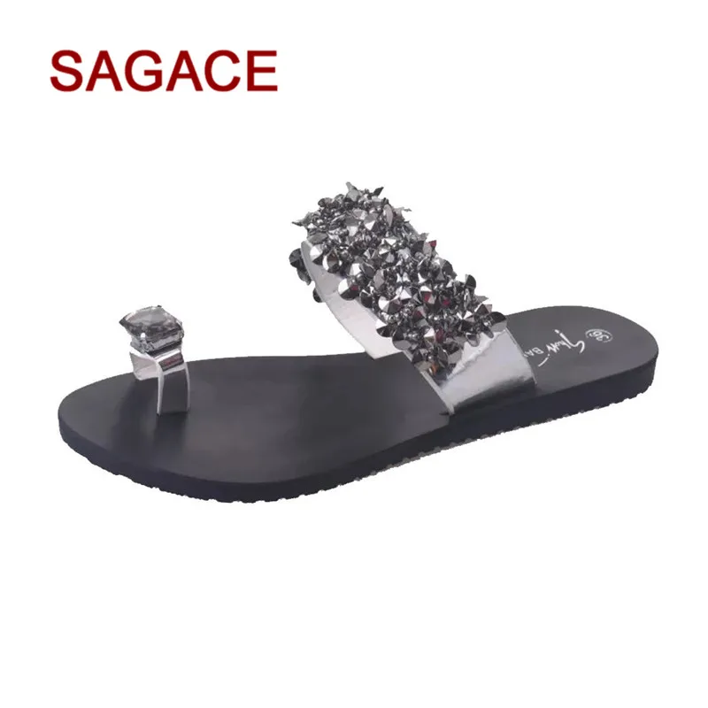 

GGHB@Women's Flips Flops Sandals Summer Shoes Wedges Rhinestone Sandals Slips