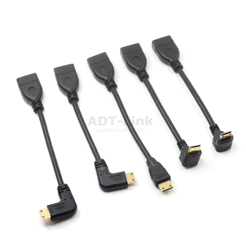 Вверх вниз правый угловой мини HDMI к HDMI Мужской к женскому кабелю 10 см для портативных ПК HDTV Тип C hdmi мини hdmi Угловой адаптер