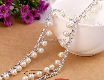 

1 Yard 8mm Round Pearls Pendant & 3mm Sparkle Crystal Rhinestones Chain Trim For Sewing Craft Project DIY