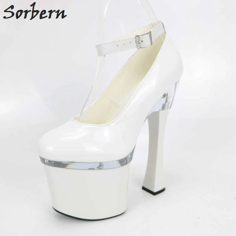 white chunky heel pumps