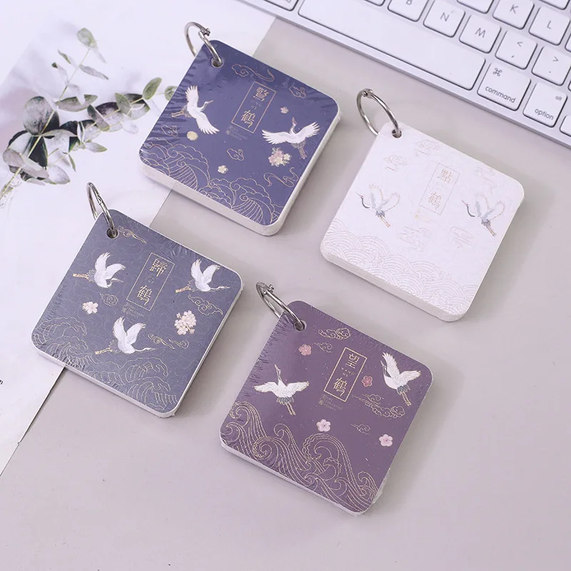 

Creative Qianhe Square Ring Buckle Retro Portable White Crane Notepad Notebook School Gift Stationery