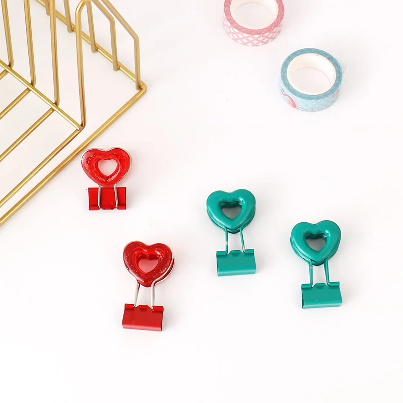 Details about   1/6pcs Pink Clip Heart Hollow Out Metal Binder Clips Notes Letter Paper YJvm 