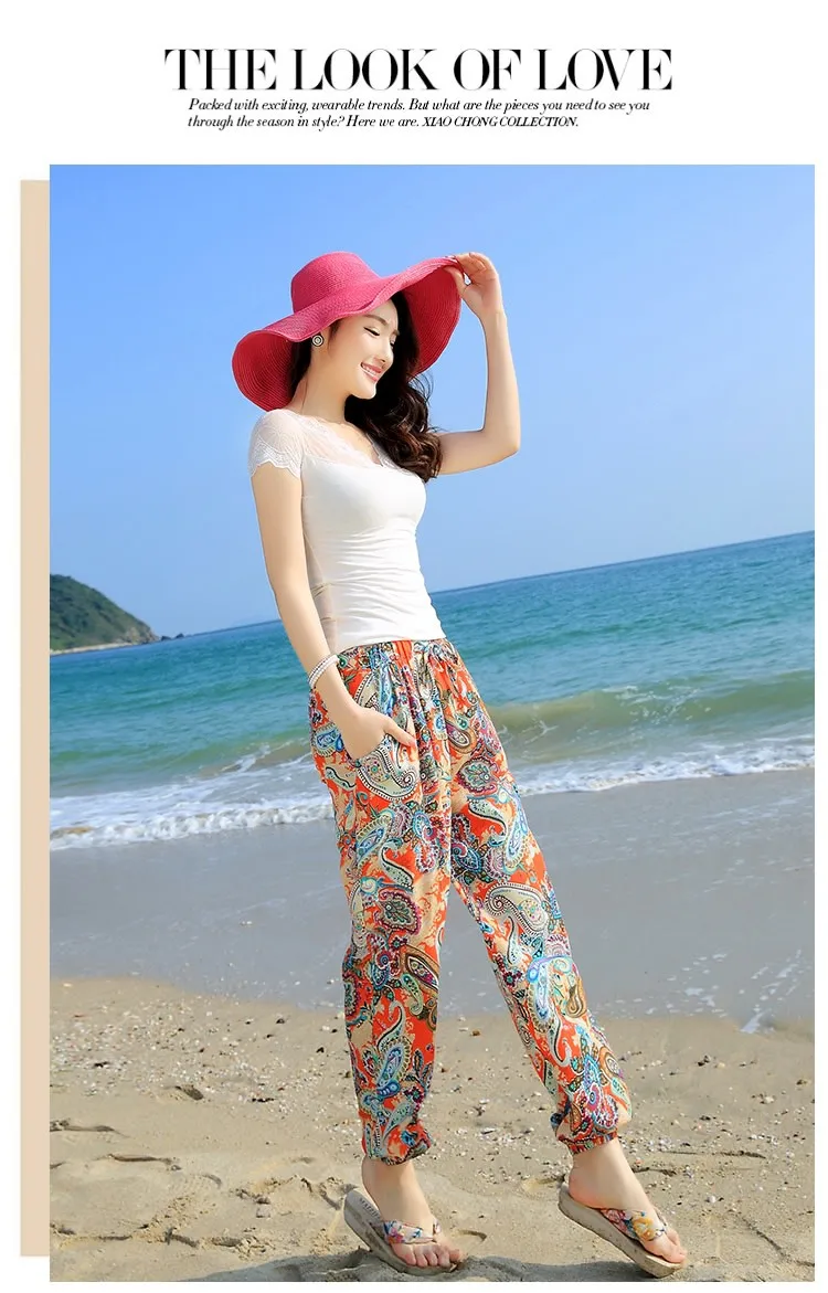 TingYiLi женские брюки с принтом Boho, летние пляжные шифоновые брюки, Узкие повседневные штаны-шаровары