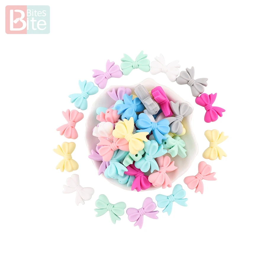 

Bite Bites 10PC Silicone Beads Mini Bow Small Tie Diy Pacifier Chain For Infant BPA Free Chewing Beads Rosette Baby Teether