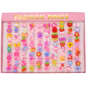 

100pcs Mix Animals Fruit Resin Baby Girls Children Adjustable Rings Cartoon Finger Jewelry Small toy gift