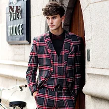 Brand Men’s Clothing 2016 New Plaid England mens suit jackets mens formal wedding suit coat stage suit men single button suit