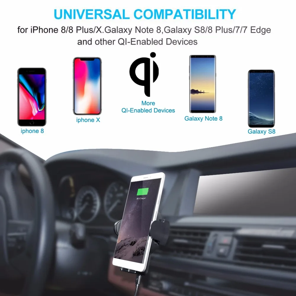 Wireless Chager Car Mount Qi Fast Chaging 360° Adjustable Strong Sticky Gel Pad Car Phone Holder For Samsung Galaxy S8  8 Edge  S7  S6  Note 5 Iphone 8  8 Plus  X And All Qi Enable Dev (7)
