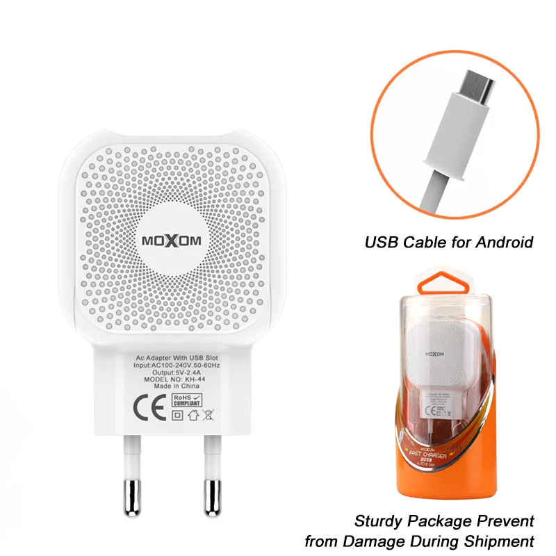 Настенное зарядное устройство MOXOM USB для Samsung iPhone с двумя портами Xiaomi адаптер