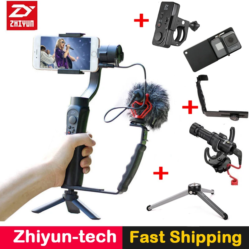 Zhiyun Smooth Q 3-Axis Gimbal Stabilizer with Boya BY-MM1 microphone Kit Vlogging following shoot for iPhone X Gopro Hero SJCAM