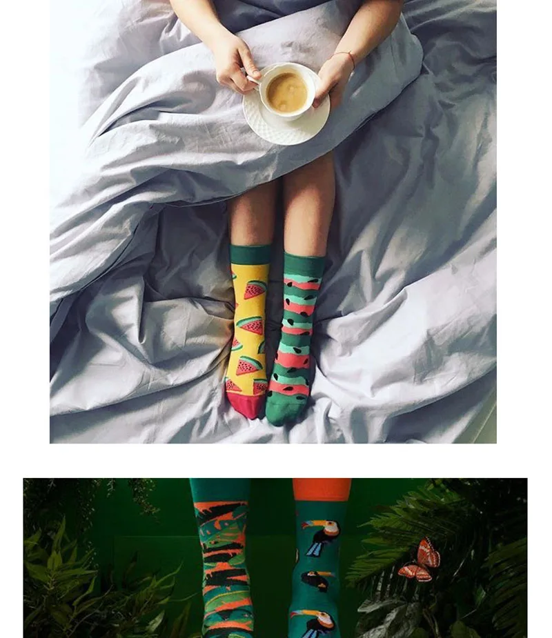 Harajuku Art Fashion жаккардовые счастливые носки завод фрукты кактус арбуз Животное попугай планета Узор Хип-хоп Смешные унисекс носки