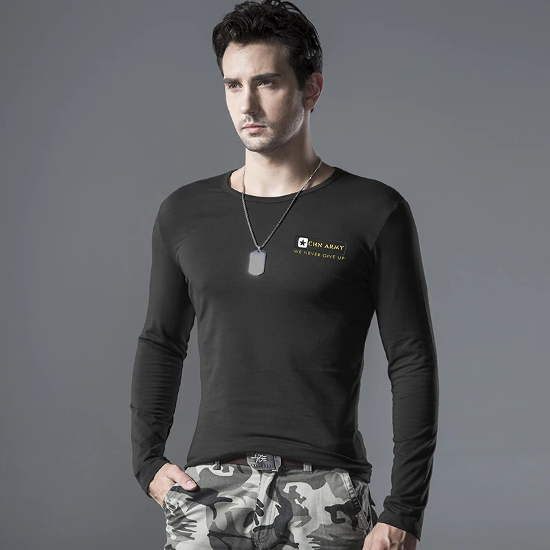 Fashion Brand Men Clothes Letter Colour Man Long Sleeve Slim Fit T