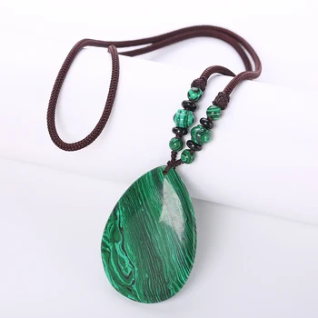 

New Natural Turquoise Green Stone Opal Pendant For Women Necklace Healing Crystal Choker Necklaces Gemstone Stone Vintage Rope