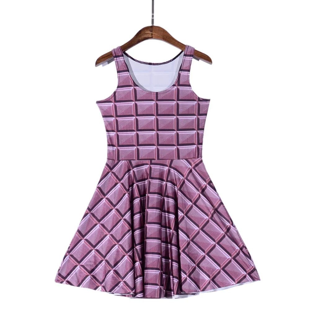 Fashion font b Women b font font b Dress b font Peach chocolate squares Digital Printed