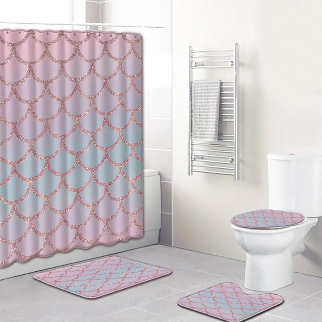4 шт. набор занавесок для душа с ковровым покрытием, нескользящий коврик для туалета из полиэстера, высокое качество, занавески для ванной