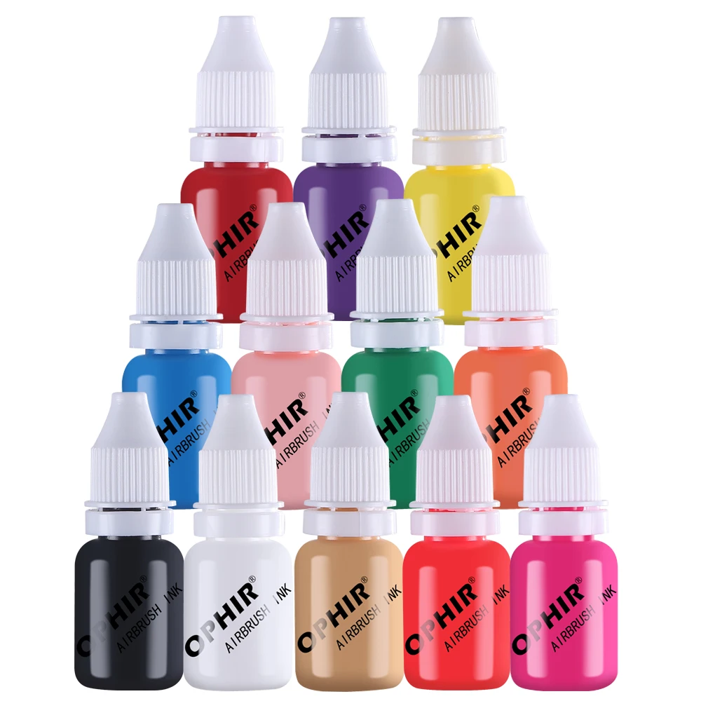 OPHIR 12 Colors Airbrush Nail Art Inks Airbrush Nail Pigments for Nail Stencils Painting 10ML/Bottle Nail Tools _TA098(1-12) ophir airbrush nail art set 0 3mm airbrush kit with air compressor 12 color inks 20x stencils brush