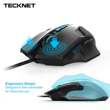 Tecknet Professional Ergonomic Optical Wired Computer Gaming Mouse 7000DPI 8 DPI Adjustment Levels 8 Programmable Buttons Mice