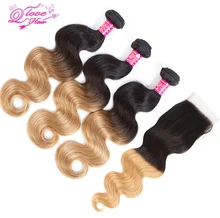 Queen Love Hair 1B/27 2 Tone Ombre Peruvian Body Wave Hair 100% Human Hair 3 Bundles With Closure Non Remy Hair Extensions