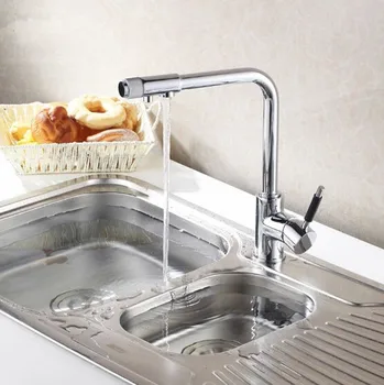

Polished Chrome Brass Kitchen Faucet Three 3 way Kitchen Mixer Taps Pure Water Faucet Deck Mount