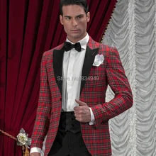 Черный, красный мужской костюм в шотландскую клетку Блейзер сделанный на заказ Haute кутюр, на заказ шотландская клетчатая ткань, свадебные смокинги для мужчин, костюм в шотландскую клетку