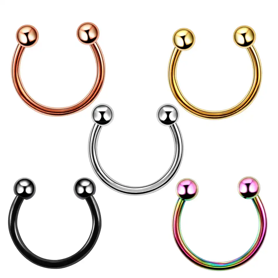 10 шт./лот Сталь модное серебристое носовая перегородка обруч кольца для губ круглая штанга Подкова Ухо траг серьги-спирали для мужчин, ювелирные изделия