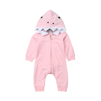 

Toddler Infant Kids Baby Boy Girl Romper Spring Long Sleeve Shark Hooded Jumpsuit Playsuit Outfits Clothes Costume Zipper