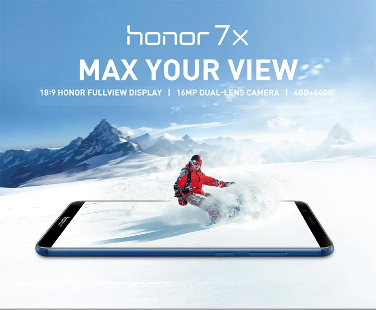 HUAWEI HONOR 7X 4GB RAM 64GB ROM Hisilicon Kirin 659 2.36GHz Octa Core 5.93 Inch LTPS FHD+ Full Screen Dual Camera Android 7.0 4G LTE Smartphone