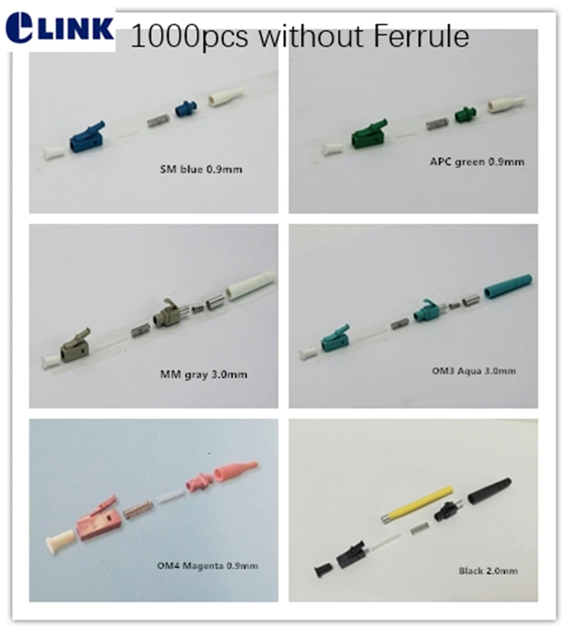 LC fiber connector KITS 1000PCS without ferrule Simplex APC UPC SM MM OM3 OM4 3.0mm 2.0mm 0.9mm ftth SC connector accessories