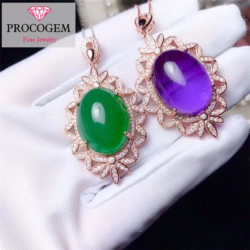 

Procogem Nice Green Chalcedony Amethyst pendants for Women Party Gifts fine Jewelry 15x20mm 925 Sterling silver #294