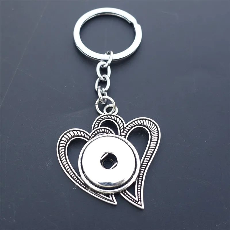 Double Hearts Keychain Metal 18mm Snap Buttons Socket Keyrings Jewelry