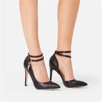 

Fashion Design Gold Lock Thin Heels Pumps Pointed Toe Ankle Strap Thin High Heels Dress Party Strip Shoes Women Zapatos 2019
