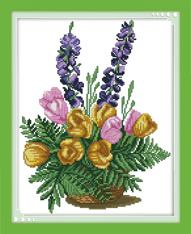 

Flower basket (3) cross stitch kit flower 14ct printed fabric canvas stitching embroidery DIY handmade needlework