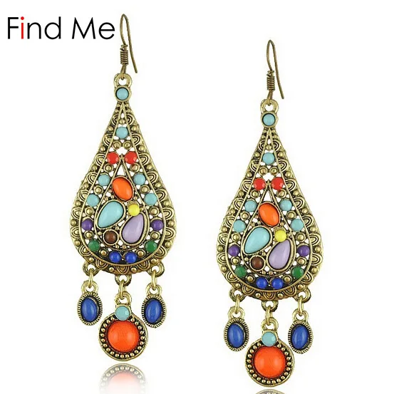 

Find Me fashion 2018 brand Vintage punk ethnic Boho Earrings for Women Jewelry flowers long tassels big gem crystal drop earring