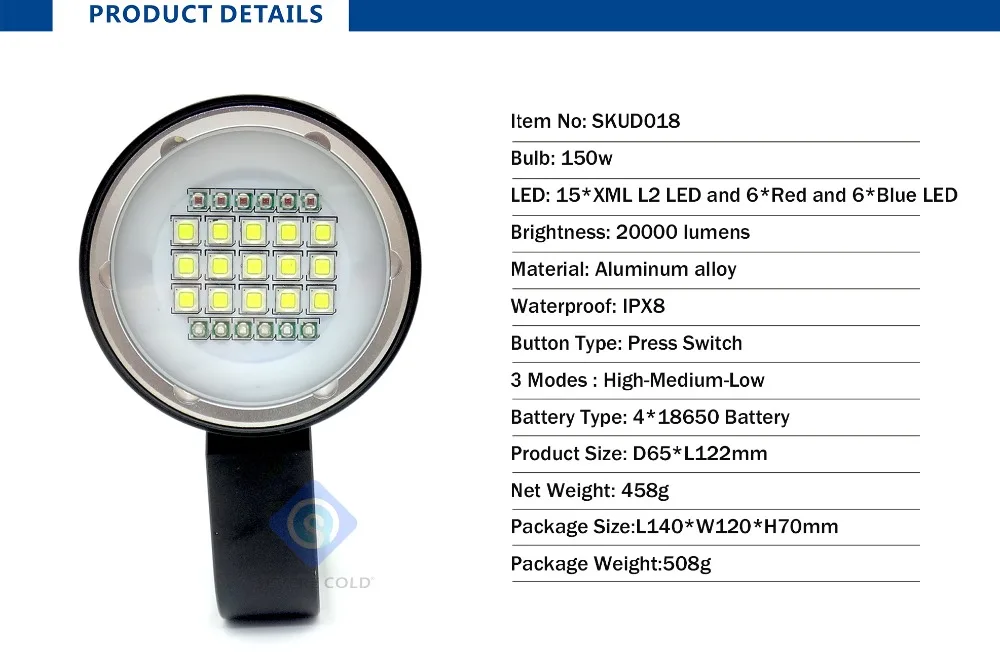 Подводный IPX8 80 м белый XML2+ красный/синий свет фотографии видео светодиодный фонарик Дайвинг фото заполняющий свет